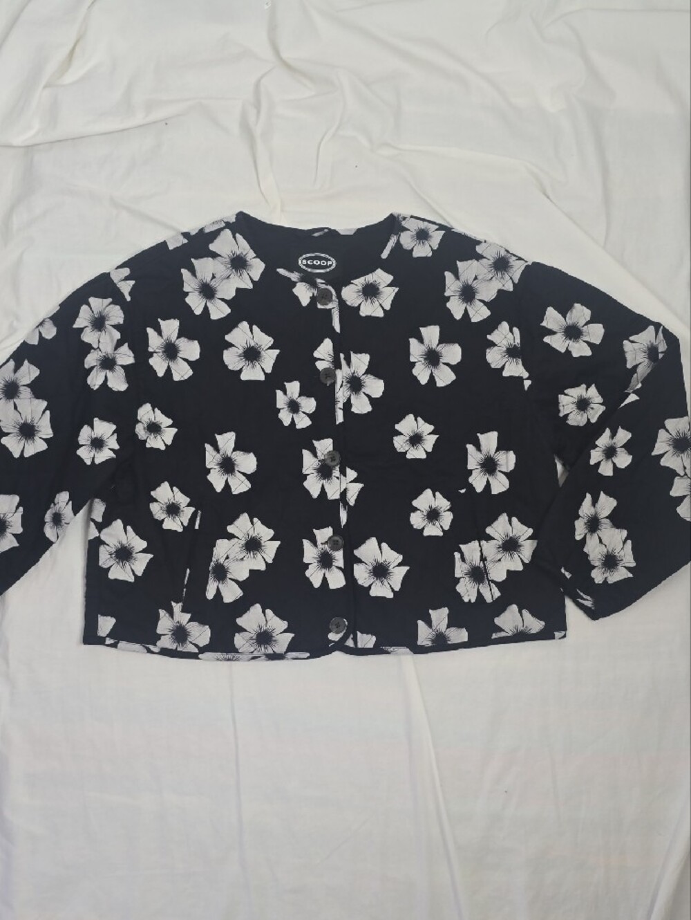 Scoop Black Quilted Puff Floral Button Jacket - White Flowers NwT Sz XXL - Picture 3 of 11